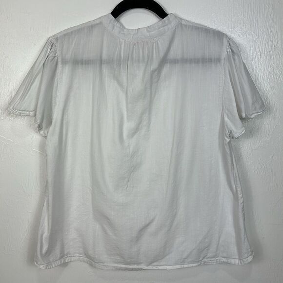 Knox Rose White Short Sleeve V-Neck Woven Eyelet Top Blouse Size L - Picture 4 of 8